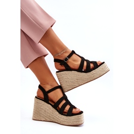Frauensandalen Espadrilles für Keil mit schwarzem Geflecht 4