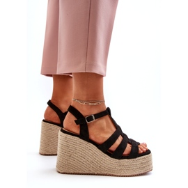 Frauensandalen Espadrilles für Keil mit schwarzem Geflecht 3