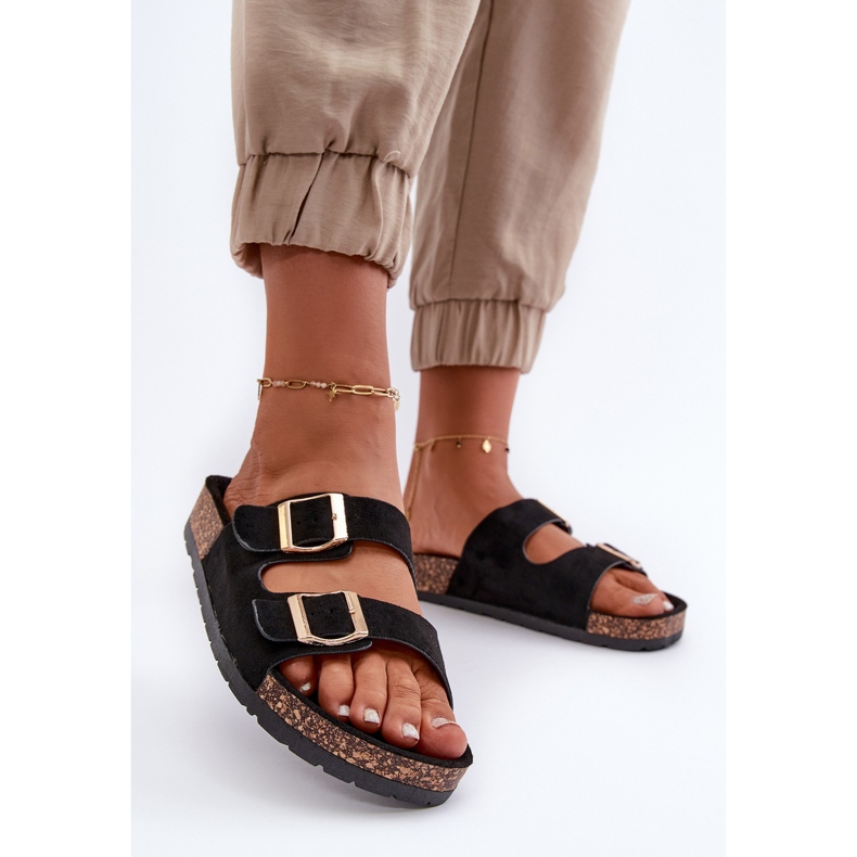 Damensandalen zum Hineinschlüpfen auf Korksohlen Schwarz Cortina 2