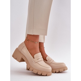 Damenschuhe mit niedrigem Absatz aus beigem Öko-Leder Menloa 1