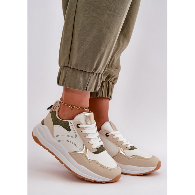 Damen-Plateau-Sneaker aus Öko-Leder, Beige und Grün Issatta 2