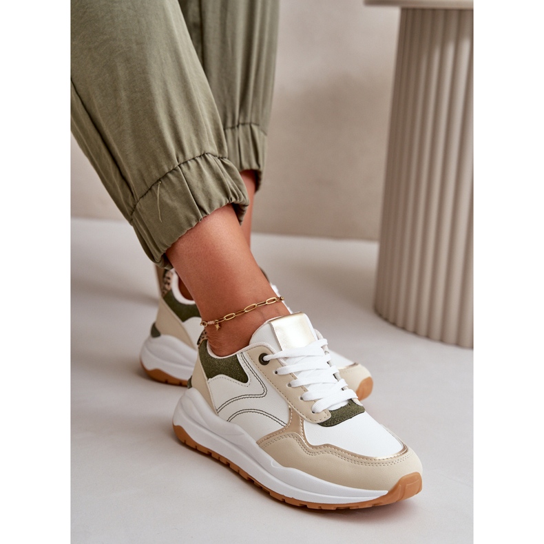 Damen-Plateau-Sneaker aus Öko-Leder, Beige und Grün Issatta 1