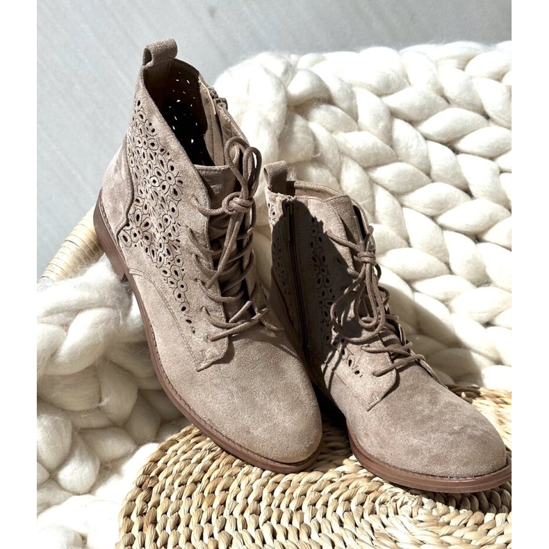 S.barski HY66-136 Damen Stiefeletten mit Muster, Hellbeige 2