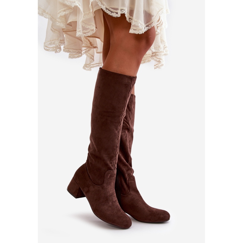 Overknee-Stiefel für Damen aus Öko-Wildleder mit Reißverschluss, Braun Elitara 1
