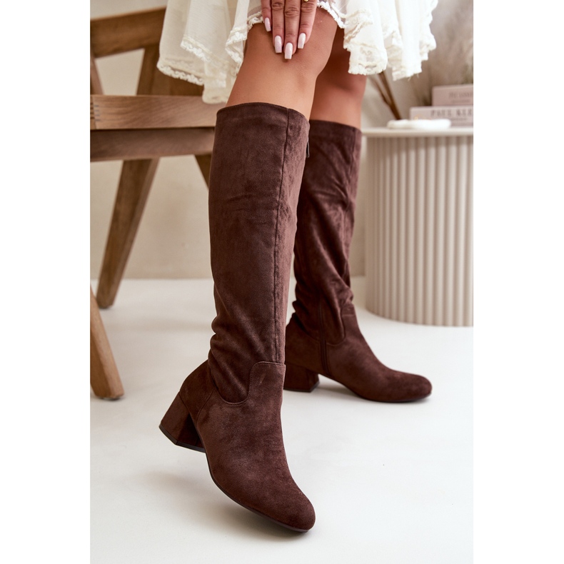 Overknee-Stiefel für Damen aus Öko-Wildleder mit Reißverschluss, Braun Elitara 2