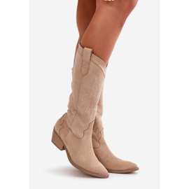 Damen-Cowboystiefel mit niedrigem Absatz aus Öko-Wildleder, Beige Ligelia 1
