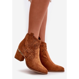 Durchbrochene Cowboystiefel mit hohem Absatz und Reißverschluss in Camel Vosilara braun 1