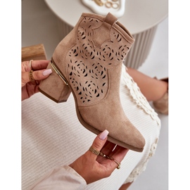 Durchbrochene Cowboystiefel mit hohem Absatz, mit Reißverschluss befestigt, Beige Vosilara 2