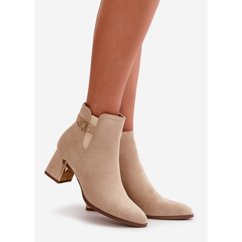 Damen-Stiefeletten mit hohem Absatz, mit Reißverschluss befestigt, Öko-Wildleder in Hellbeige von Bonucci 1