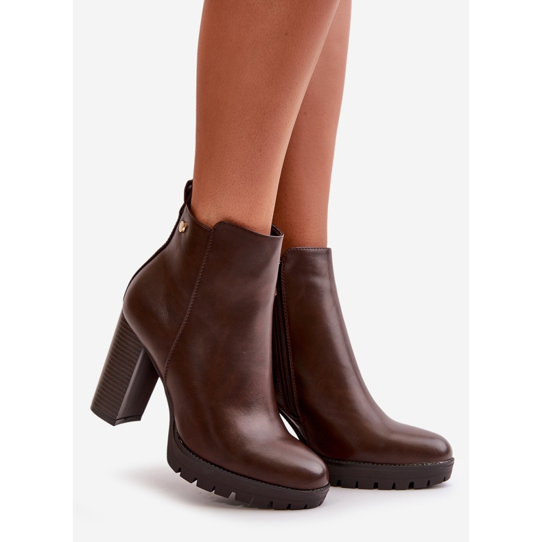 Isolierte Damenstiefel mit hohem Absatz und Reißverschluss, dunkelbraun von Bioria 1