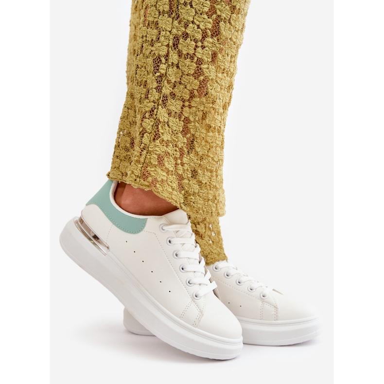 Niedrige Plateau-Sneaker für Damen aus Öko-Leder, Weiß und Grün, Nevelena 1