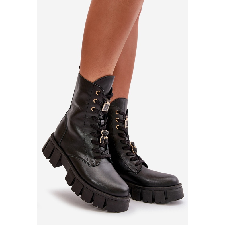 Damen-Arbeiterstiefel aus Leder mit Pins CheBello 4247 Schwarz 1