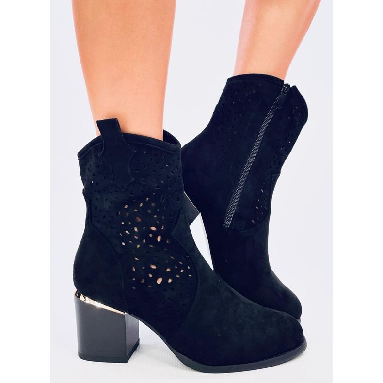 Schwarze, durchbrochene Cowboystiefel aus Wildleder von Antares 1