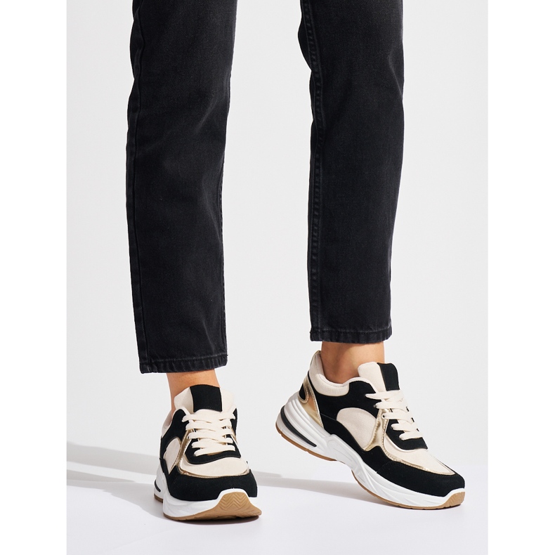 Schwarz-beige Sneaker mit dicker Sohle weiß 2