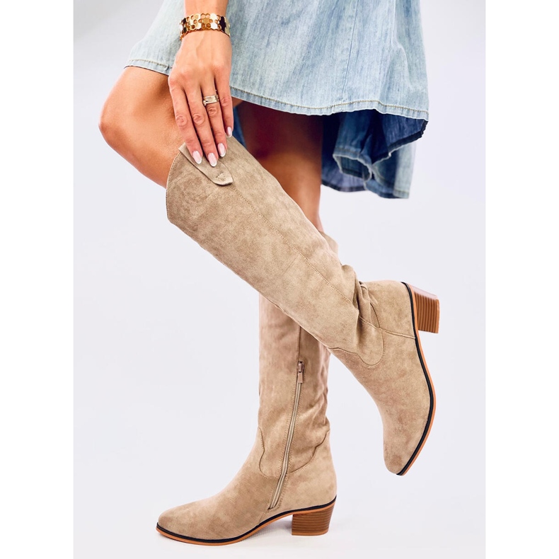 Torez Khakifarbene Cowboystiefel aus Wildleder braun 1