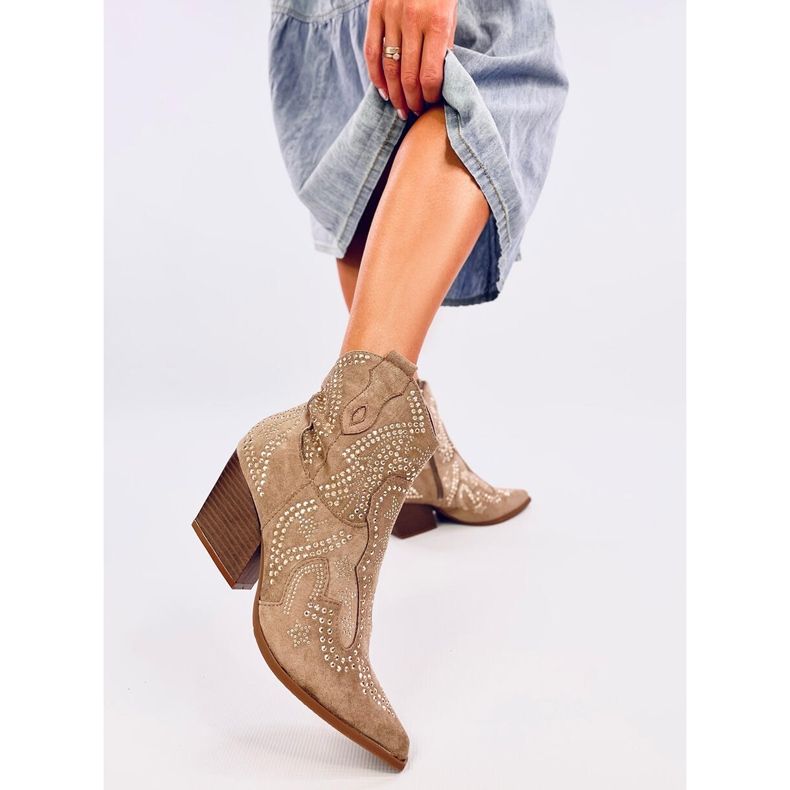 Lorenzo Khaki-Cowboystiefel mit Steinen beige 1