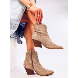 Lorenzo Khaki-Cowboystiefel mit Steinen beige 2