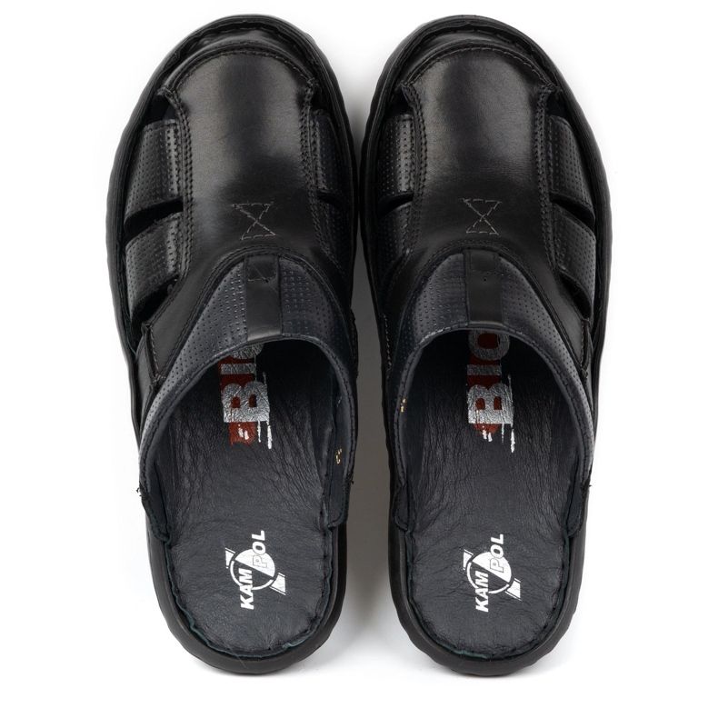 Kampol Herren-Leder-Flip-Flops 224KAM, schwarz 1