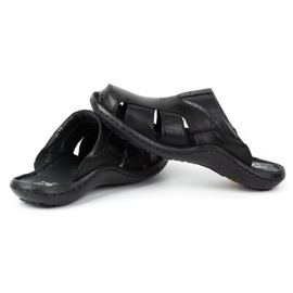 Kampol Herren-Leder-Flip-Flops 224KAM, schwarz 2