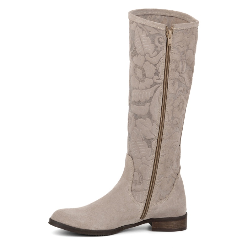 Olivier Damen-Wildlederstiefel aus Naturleder mit geprägten Emma-Blumen, beige 1