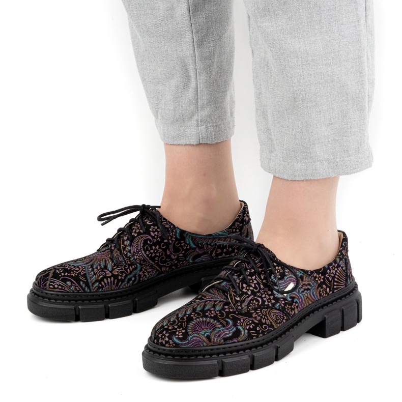 Olivier Damen-Lederschuhe mit dicker Sohle, Blumen 1134, Türkis mehrfarbig 1