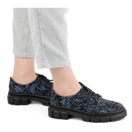 Olivier Damen-Lederschuhe mit dicker Sohle, Blumen 1134, blau mehrfarbig 1