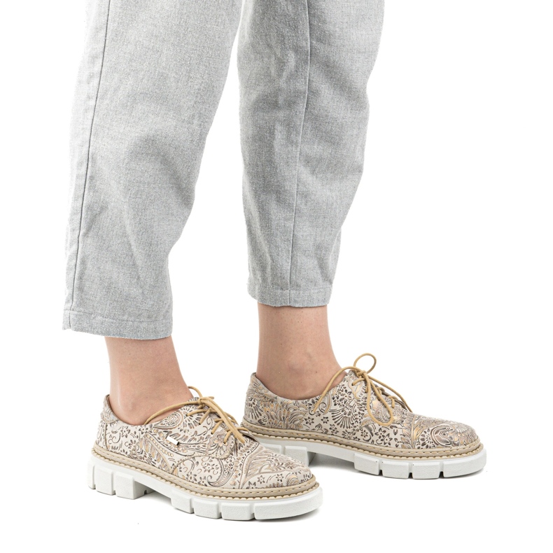 Olivier Damen-Lederschuhe mit dicker Sohle, Blumen 1134, beige 1