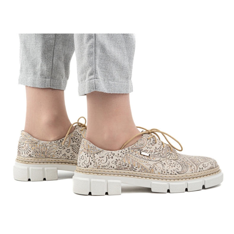 Olivier Damen-Lederschuhe mit dicker Sohle, Blumen 1134, beige 2