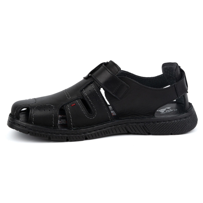 Kampol Herren-Ledersandalen mit Klettverschluss 222 Kam, schwarz 1