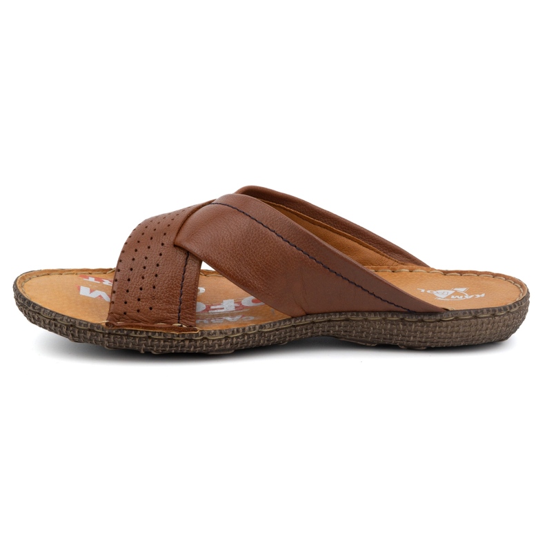 Kampol Herren-Flip-Flops aus Leder-Cross-Leder 216kam braun 1