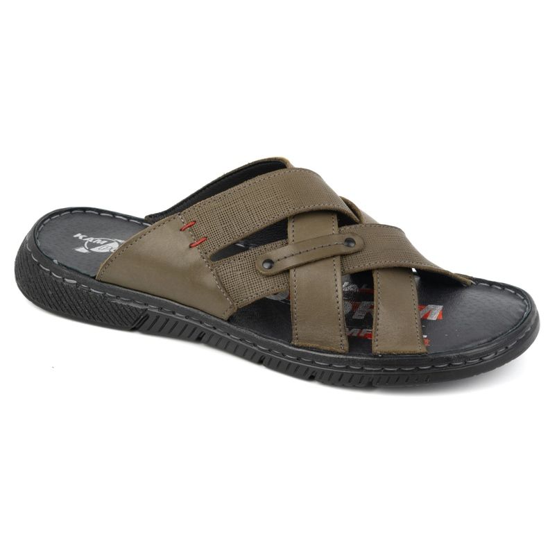 Kampol Herren-Flip-Flops aus gekreuztem Leder 203KAM oliv grün 1