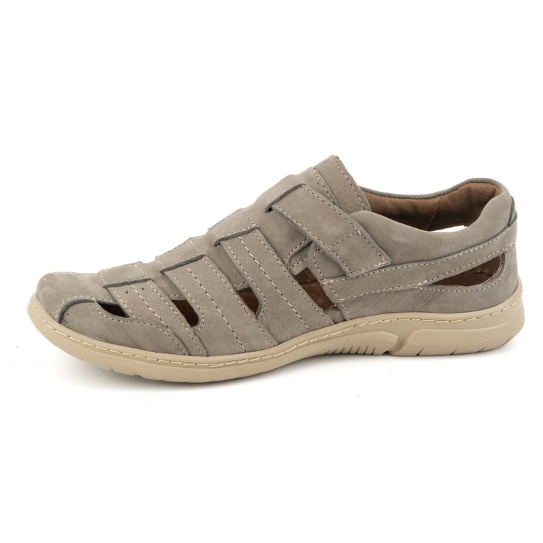 KOMODO Herrenschuhe, Leder, luftige Klettschuhe 931K, oliv grün 1