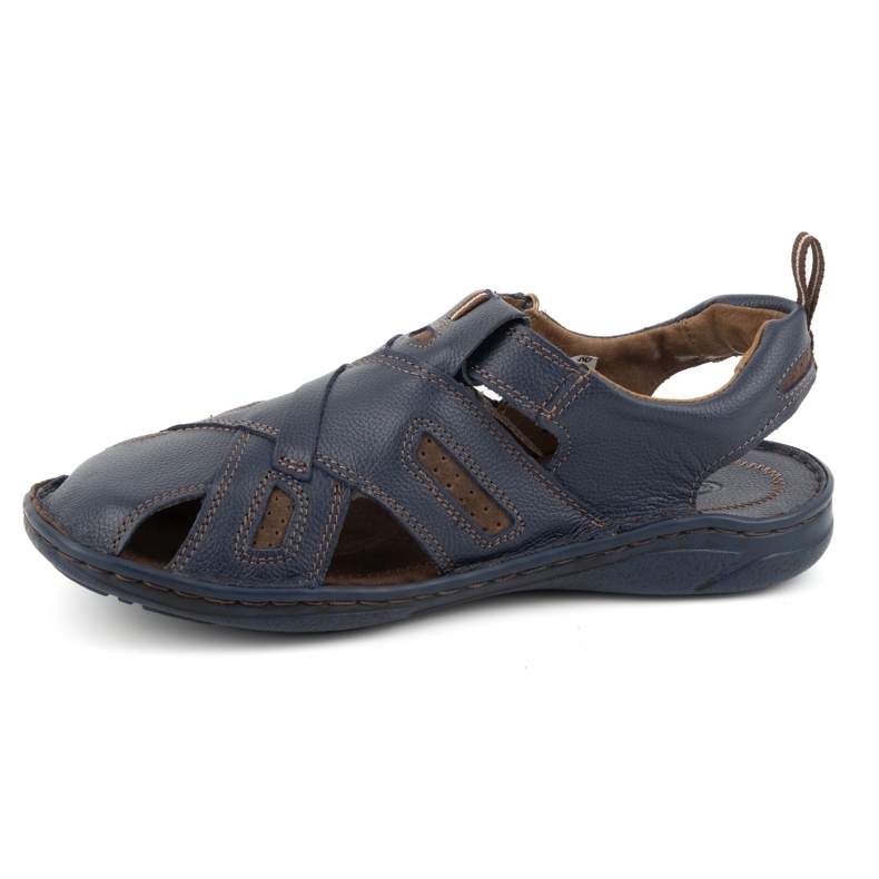 KOMODO Herren-Ledersandalen mit Klettverschluss 523K, Marineblau 1