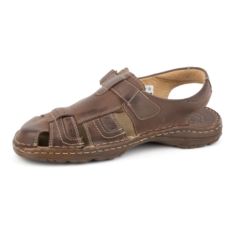 Olivier Klassische Herren-Ledersandalen mit Klettverschluss 0051 braun 1