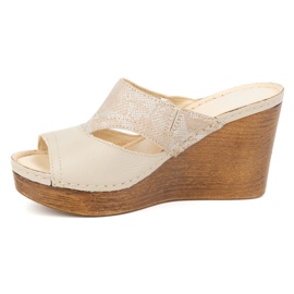 Olivier Damen-Keilsandalen aus Leder 1127, beige 1