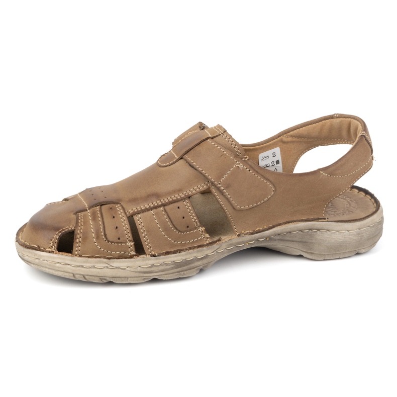 Olivier Klassische Herren-Ledersandalen mit Klettverschluss 0051 oliv braun 1