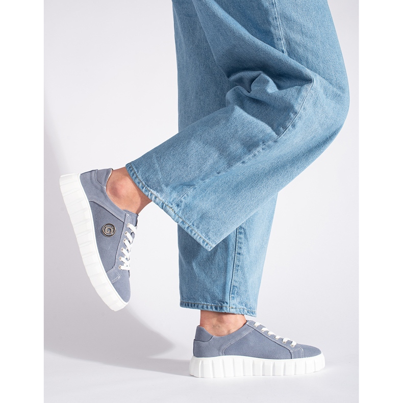 Blaue Plateauschuhe aus Wildleder 2