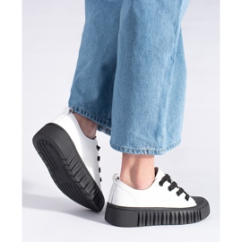 Weiße und schwarze Low-Top-Sneaker aus Naturleder 2