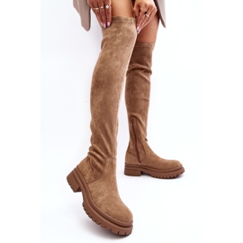 Evento Frauen flache Kniestiefel beige 2