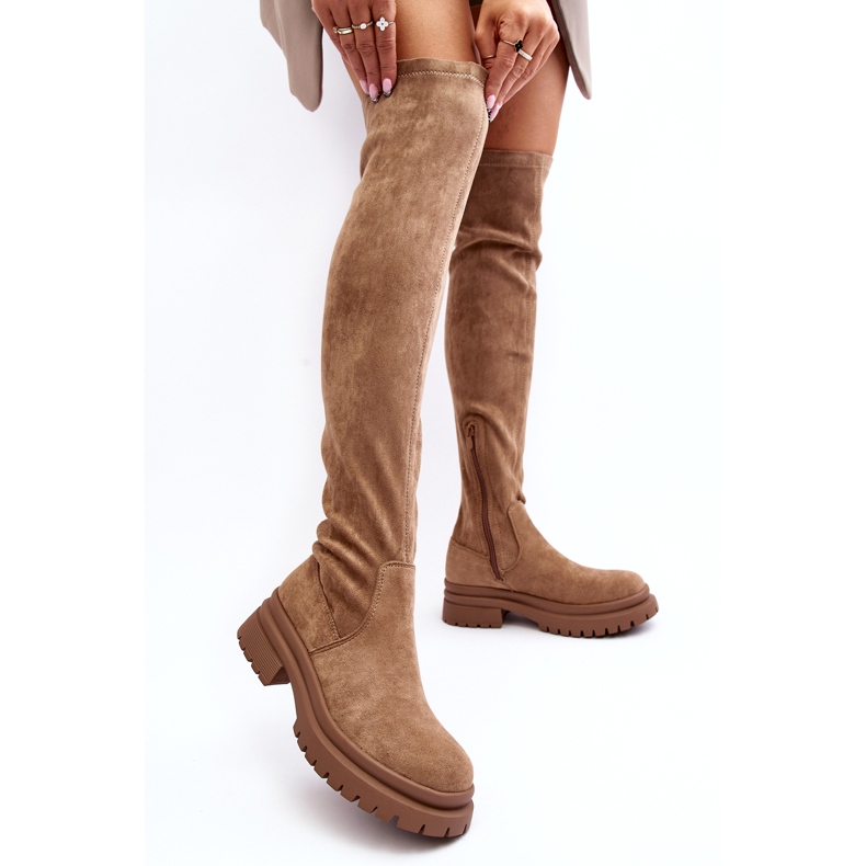 Evento Frauen flache Kniestiefel beige 2