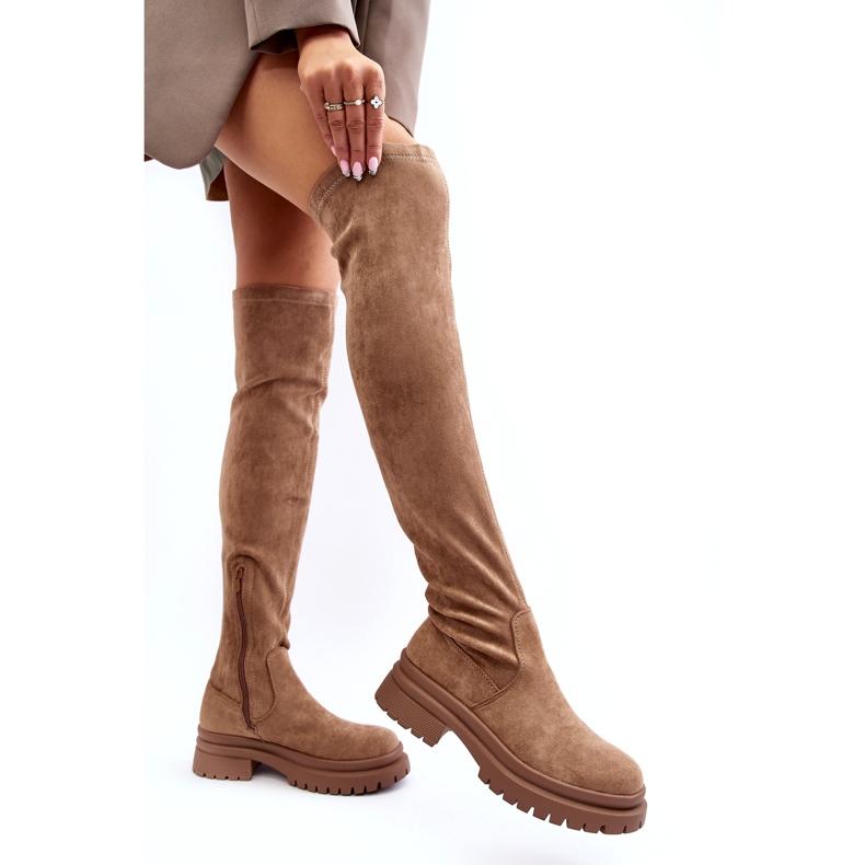 Evento Frauen flache Kniestiefel beige 3
