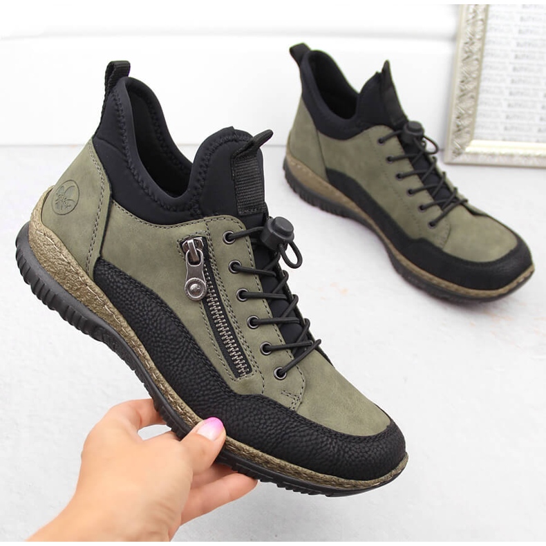 Bequeme Damenschuhe, grüne Sneakers Rieker N32G3-54 1