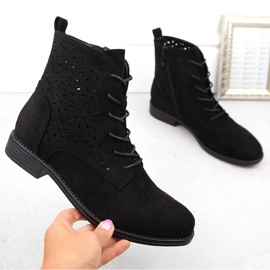 Durchbrochene Damenstiefel aus Wildleder, schwarz S.Barski HY42-136 1