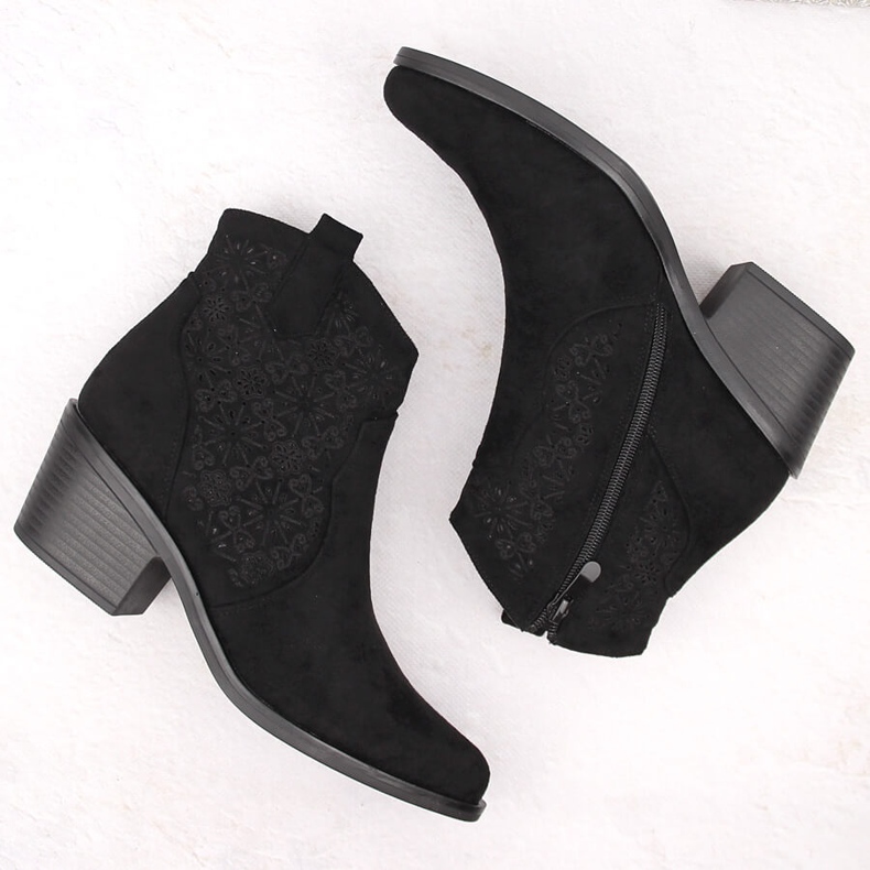 Durchbrochene Cowboystiefel für Damen aus Wildleder, schwarz S.Barski HY42-944 2