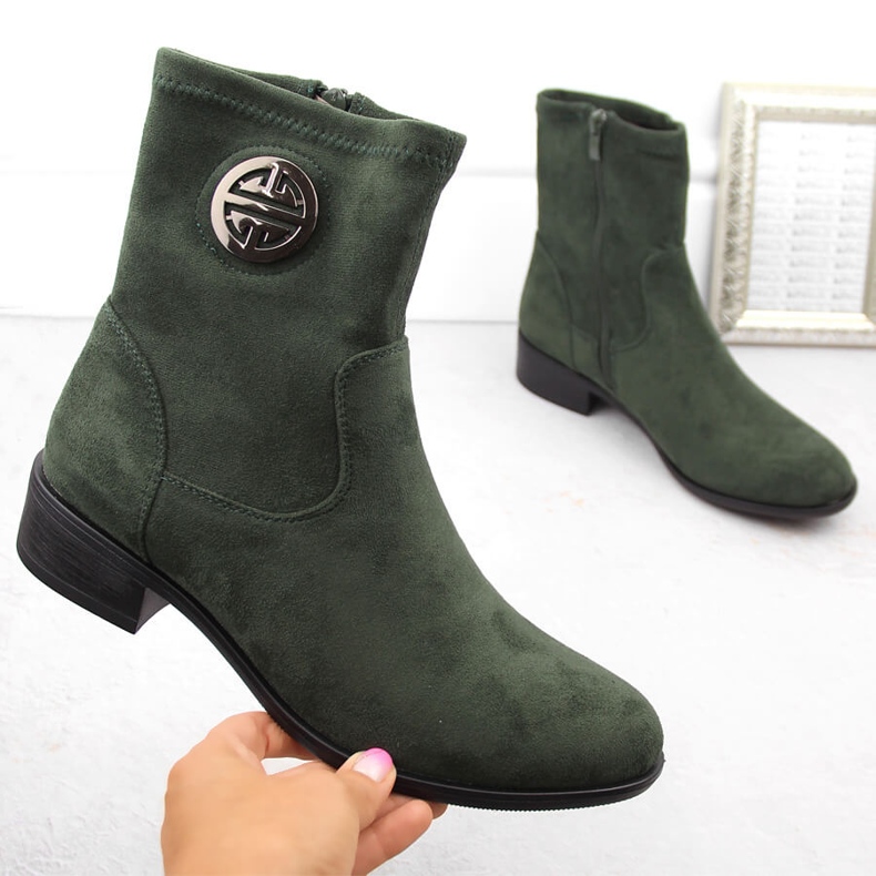 Damen-Stiefeletten aus Wildleder mit Verzierung, grün Jezzi ASA198-28 1