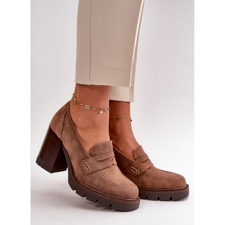 Damen-High-Heel-Schuhe aus Öko-Wildleder Braun Vinceza 58105 2