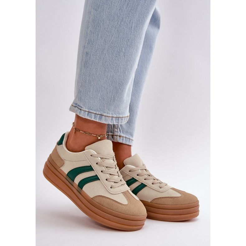Damen-Plateau-Sneaker in Beige und Grün Nesonice 2