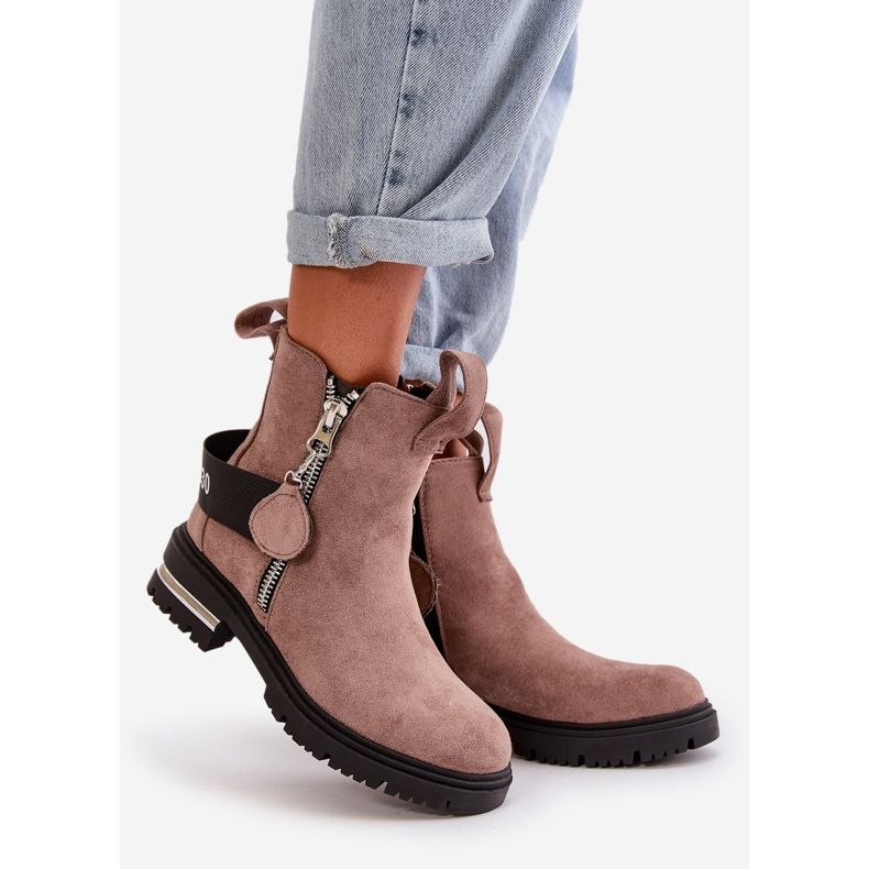 Isolierte Damenstiefelette mit Reißverschluss, dunkelbeiger Calvaro 1