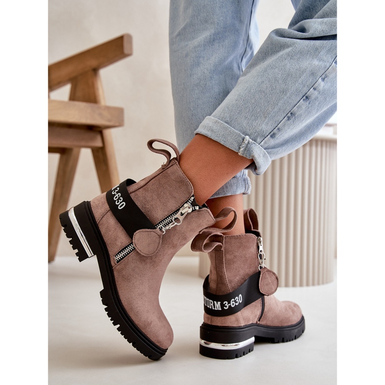 Isolierte Damenstiefelette mit Reißverschluss, dunkelbeiger Calvaro 2