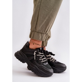 Schwarze Relissa-Damensneaker auf massiver Sohle mit dekorativer Schnürung 2